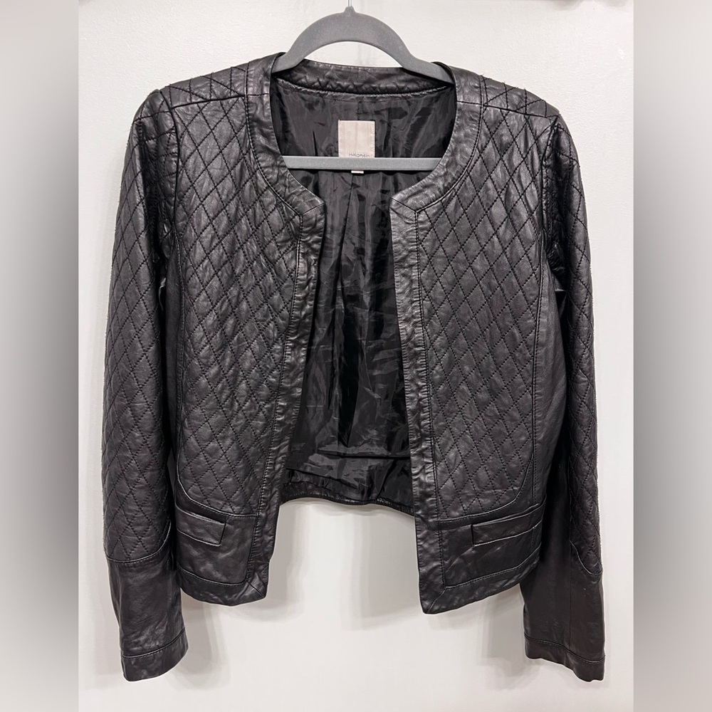 Halogen Quilted Leather Moto Jacket Women’s Size Large